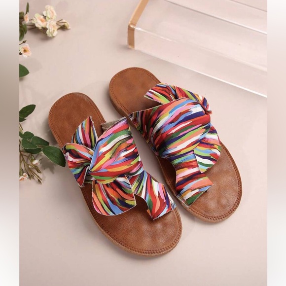 Rainbow Bow Tie Striped Women's Sandals - Picture 5 of 5